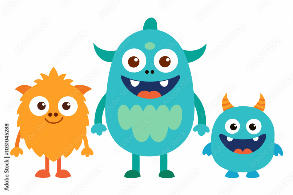 Fototapeta premium Happy Halloween Day. Set of cute monster isolated on white background cartoon character coloring page for kids. Funny animal outline illustration .with white background.
