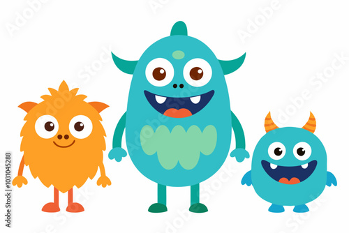 Wallpaper Mural Happy Halloween Day. Set of cute monster isolated on white background cartoon character coloring page for kids. Funny animal outline illustration .with white background. Torontodigital.ca