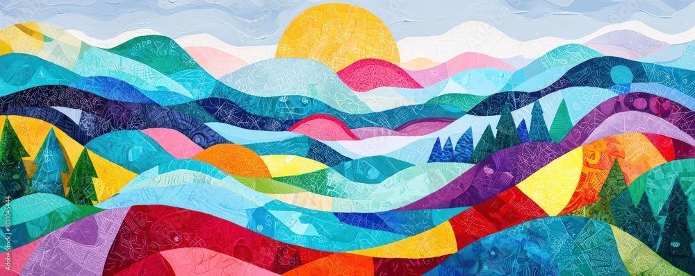 Colorful abstract depiction a winter landscape with undulating hills Colorful abstract depiction a winter landscape with undulating hills