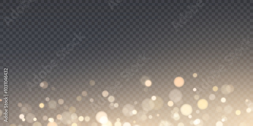 Glow, glare, explosion, sparkles, shimmer, glitter and stars on transparent background. Christmas bright golden bokeh glow effect.