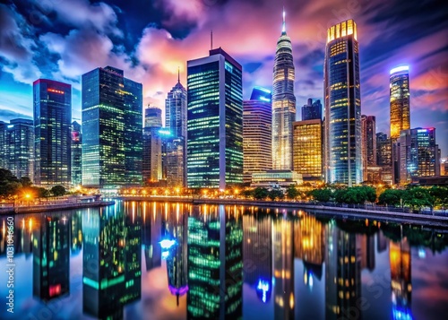 Stunning Modern Cityscape at Night with Vibrant Lights and Skyscrapers Illuminating the Urban Skyline in a Captivating