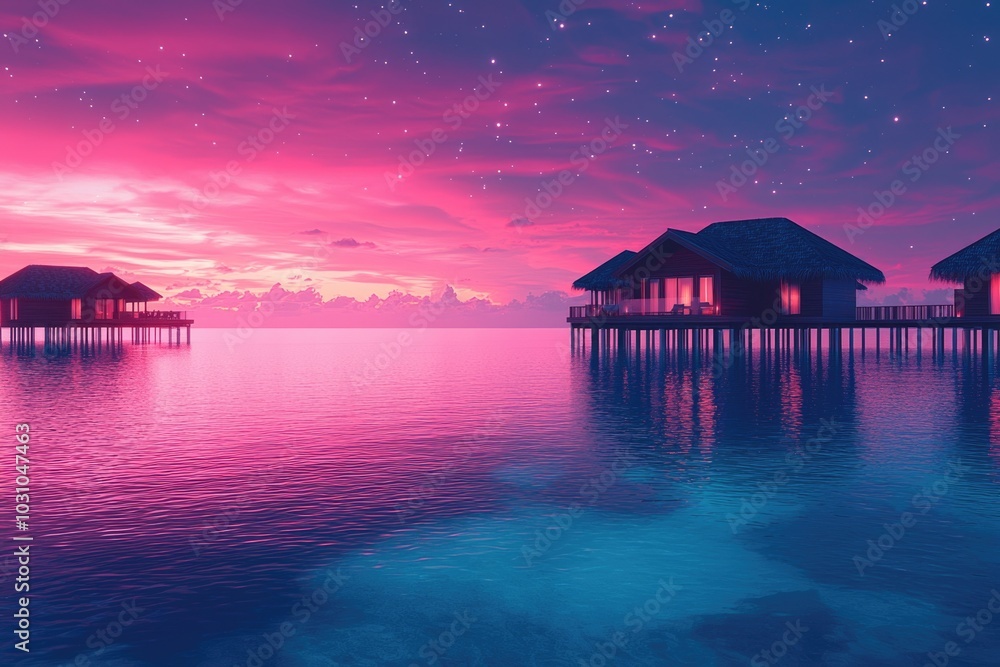 Fototapeta premium Island retreat: villa on island, a luxurious escape turquoise waters and serene landscapes, comfort meets natural beauty in a private paradise, relaxation and exclusivity