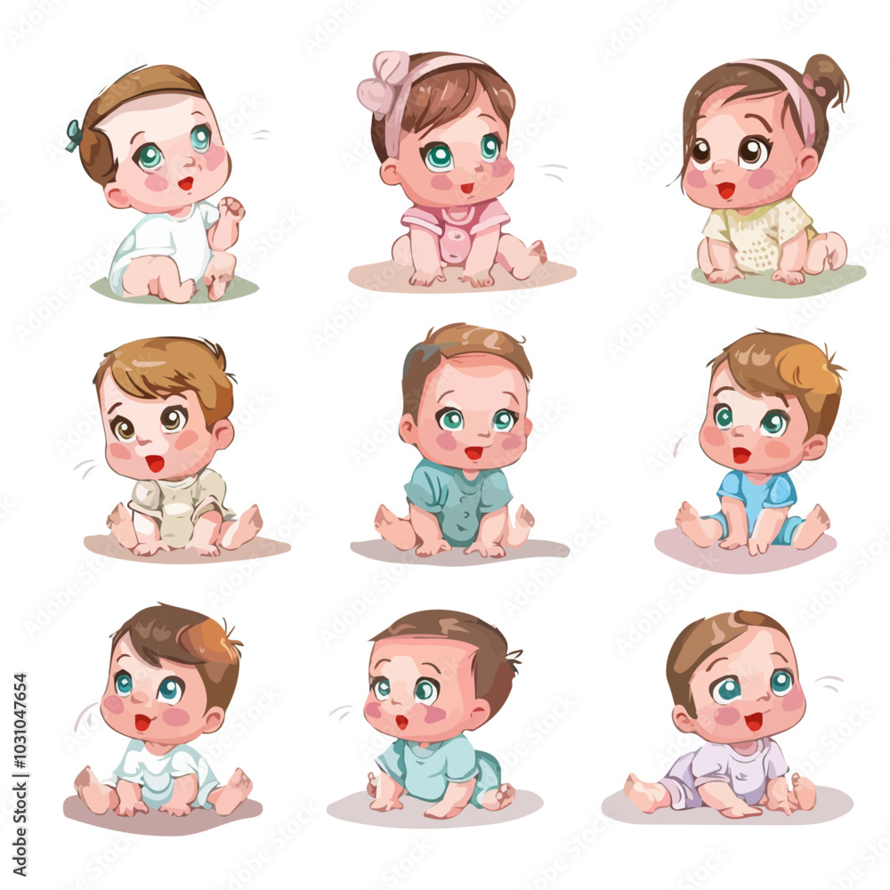 Vector illustration set of Cute cartoon baby, isolated on a white background, Cute cartoon baby wallpaper Vector illustration set of Cute cartoon baby, isolated on a white background, Cute cartoon baby wallpaper
