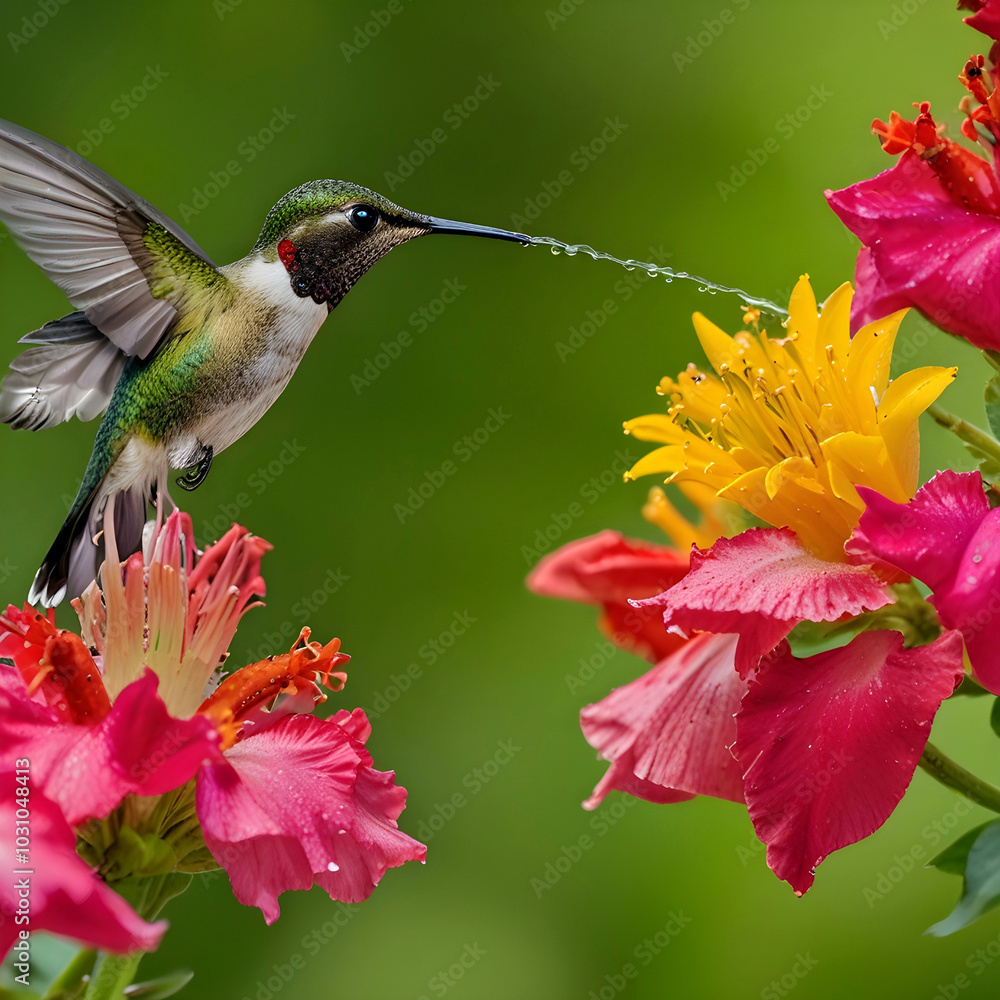Fototapeta premium A beautiful hummingbird and flower