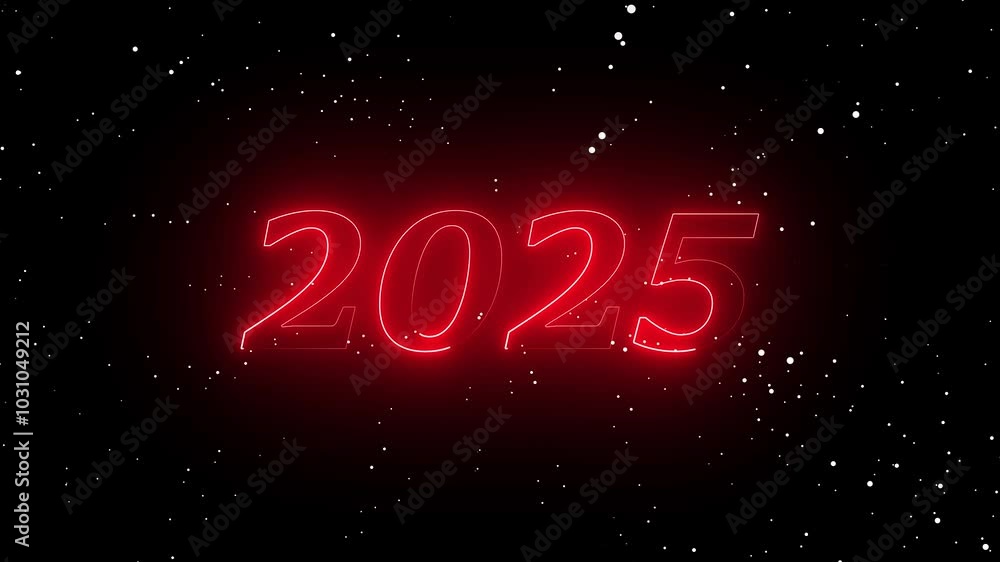Glowing neon line word of new year 2025 isolated on transparent background. Neon 2025 new year on dark background. Glowing neon line word of new year 2025 isolated on transparent background. Neon 2025 new year on dark background.