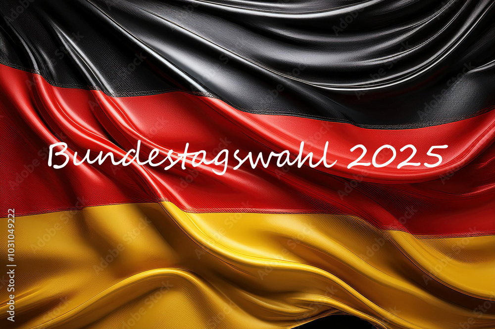 Deutsche Fahne mit dem Schriftzug Bundestagswahl 2025