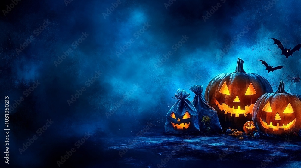 Fototapeta premium Halloween Picnic Area with DIY Decorations and Pumpkins