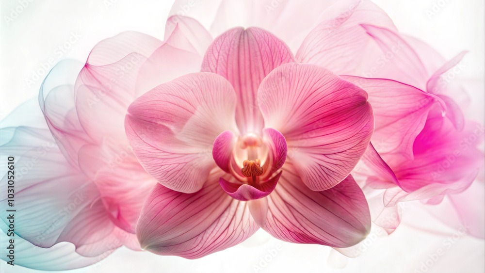 Obraz premium Soft pink orchid blossoms with flowing colors for floral design and artistic presentations copy space