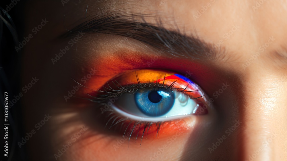 Close up of a womans eye with armenian flag painted on it Close up of a womans eye with armenian flag painted on it