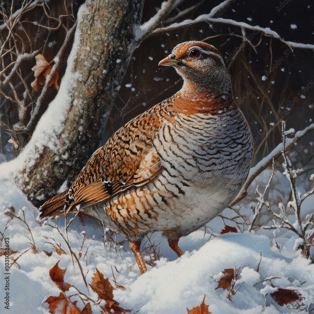 Partridge amidst snow. Partridge amidst snow.