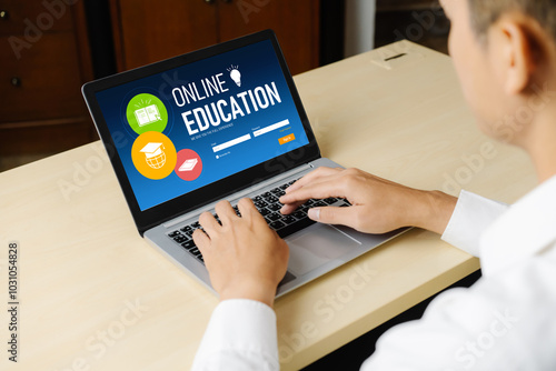 E-learning website with modish sofware for student to study online on the internet network photo