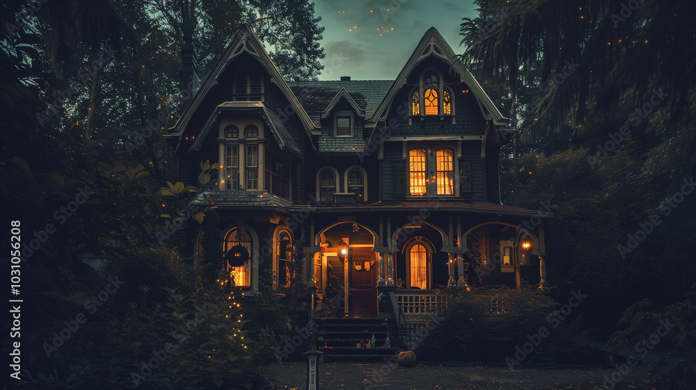 haunted house with eerie lighting and creepy decorations, creating a spooky atmosphere haunted house with eerie lighting and creepy decorations, creating a spooky atmosphere