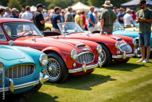 Row of vintage sports cars parked on grass at concours d'elegance