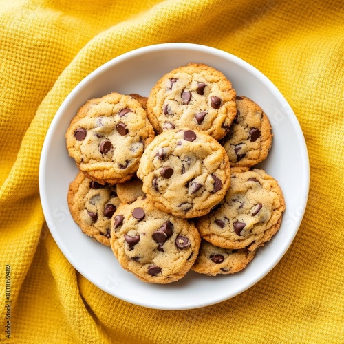 Cookies on plate on yellow cloth