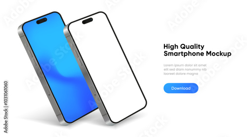 Realistic smartphone mockup. Mobile phone vector with isolated on white background. Device front view. 3D mobile phone with shadow. Realistic, high quality smart phone mockup for ui ux presentation.