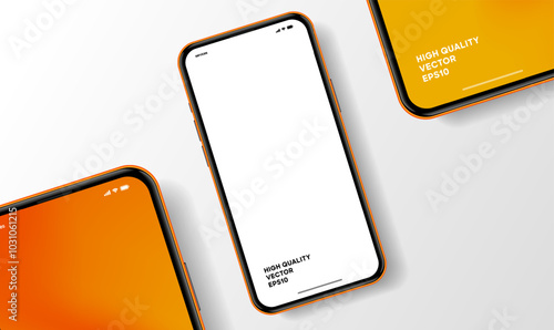 Realistic smartphone mockup. Mobile phone vector with isolated on white background. Device front view. 3D mobile phone with shadow. Realistic, high quality smart phone mockup for ui ux presentation.