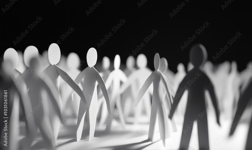 A group of paper people coming together. Concept for teamwork. A group of paper people coming together. Concept for teamwork.
