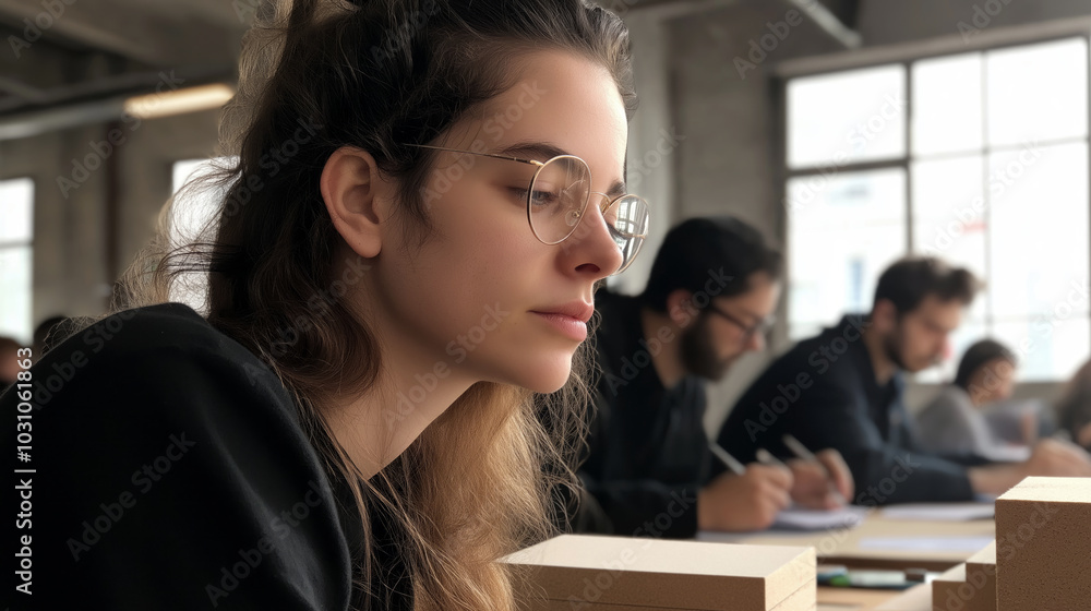 Focused student engaged in a collaborative design workshop