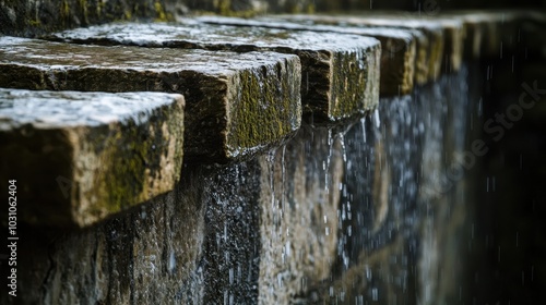 Aqueduct’s upper coping stones sloped to guide water worn smooth by weather