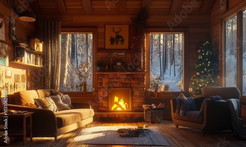 Cozy family cabin in the woods with a fireplace