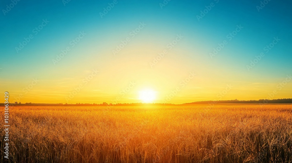 Fototapeta premium Golden Sunset Over a Field of Tall Grass