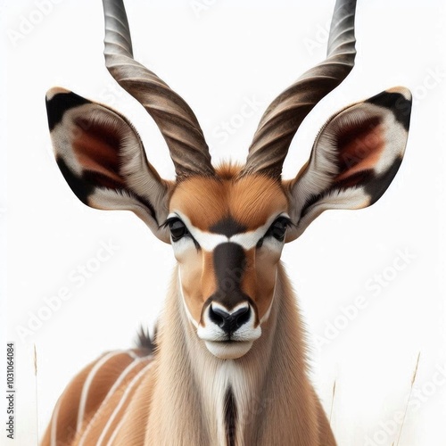 A antelope on a white background, showcasing its graceful horns and slender, agile body. Generated with AI.