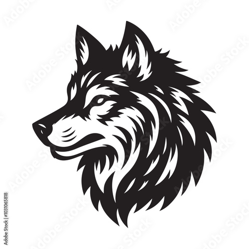 wolf head tattoo vector silhouette on white background