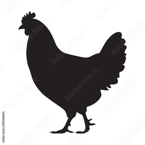 Chicken silhouette icon. Side view vector illustration, isolated on white. Ideal for farm-related designs, agricultural themes, or nature-inspired projects.