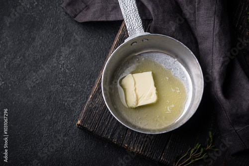 Melted butter on in iron pan