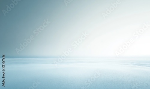 Minimalist winter horizon with gentle gradients from soft blues to frosty whites over a snow-covered plain