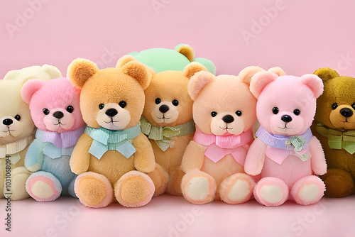 Colorful Teddy bears soft toys, Generative AI