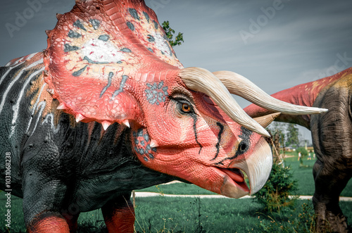 Close up shot head of dinosaur