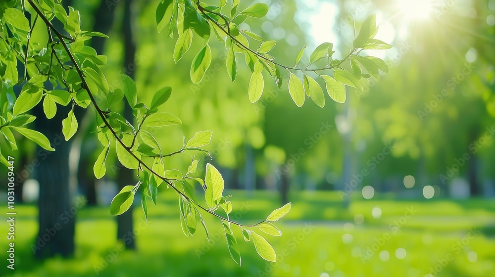 Obraz premium Boosted green bokeh light outdoor in summer on blurry park garden tree. Stock image.