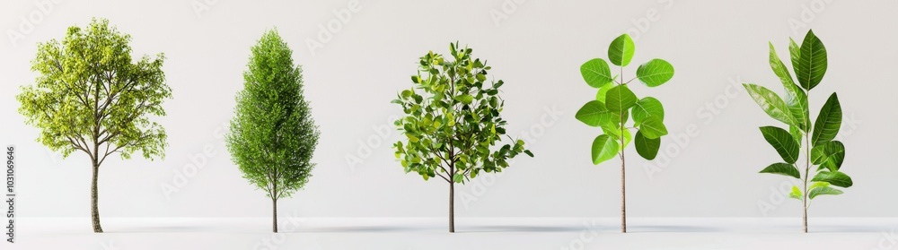 Obraz premium Several small and middle trees sycamore platanus maple street trees perfectly cut out on a transparent background