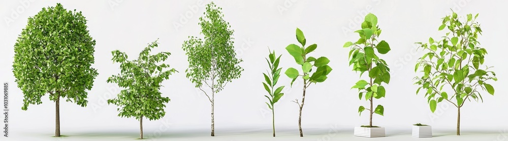 A set of six sycamore platanus maple street trees isolated on a transparent background with perfect cutouts A set of six sycamore platanus maple street trees isolated on a transparent background with perfect cutouts
