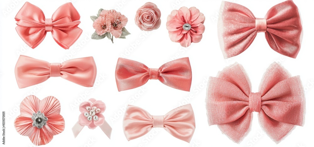 Pink ribbons on an isolated transparent background in coquette style Pink ribbons on an isolated transparent background in coquette style
