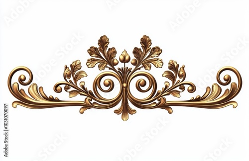 Isolated golden baroque ornament elements on a white transparent background.