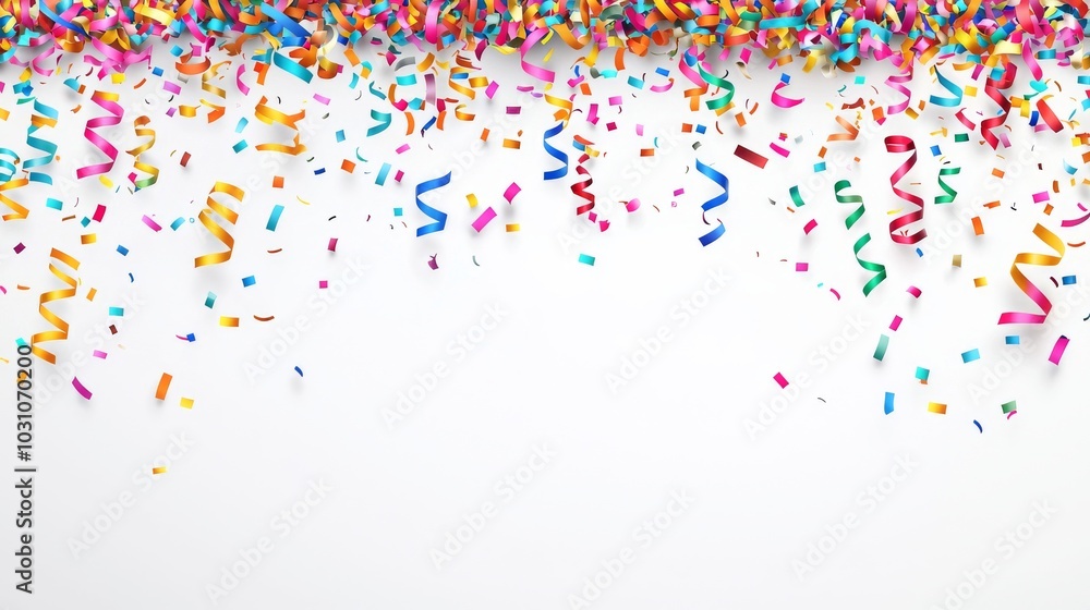 Confetti falling on white background in celebration of a special occasion. Confetti falling on white background in celebration of a special occasion.