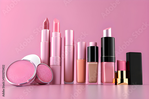 Lipstick & lip gloss set on pink background, Generated By Ai photo