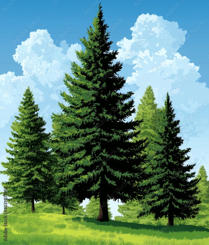 Fototapeta premium Silhouette of modern fir tree design isolated on white
