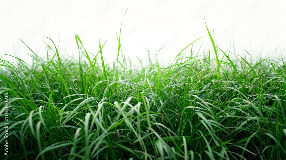 Obraz premium Expansive green field, isolated on white, with soft rolling hills. A serene and peaceful landscape