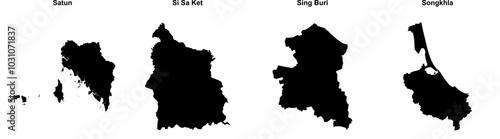 Satun, Si Sa Ket, Sing Buri, Songkhla outline maps