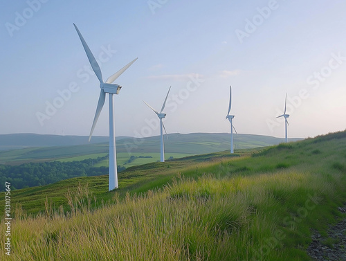 Green Energy Solutions: Wind Turbines Over Open Fields