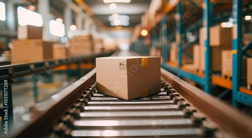 Wallpaper Mural A Cardboard Box Moves Along A Conveyor Belt In A Warehouse Torontodigital.ca