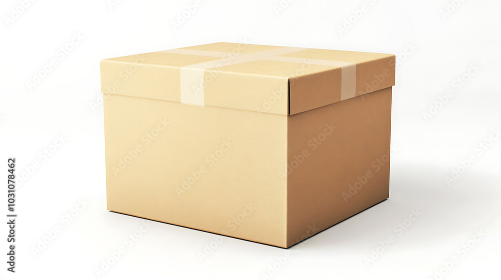 Neatly Sealed Brown Cardboard Box Highlighted on White Background Neatly Sealed Brown Cardboard Box Highlighted on White Background