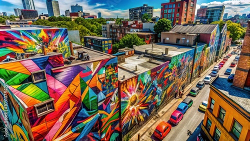 Vibrant Graffiti Art Abstract Featuring Bold Colors and Dynamic Shapes for Urban Aesthetics and Modern Decor