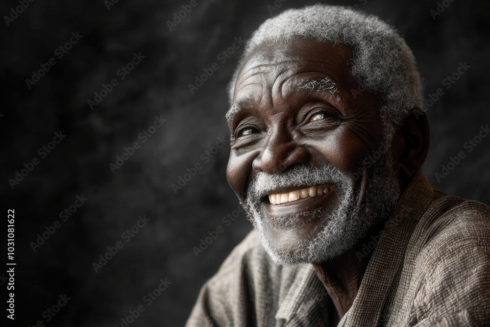 A cheerful elderly man with gray hair and beard, smiling broadly against a dark background, exuding positivity and the joy of old age. A cheerful elderly man with gray hair and beard, smiling broadly against a dark background, exuding positivity and the joy of old age.