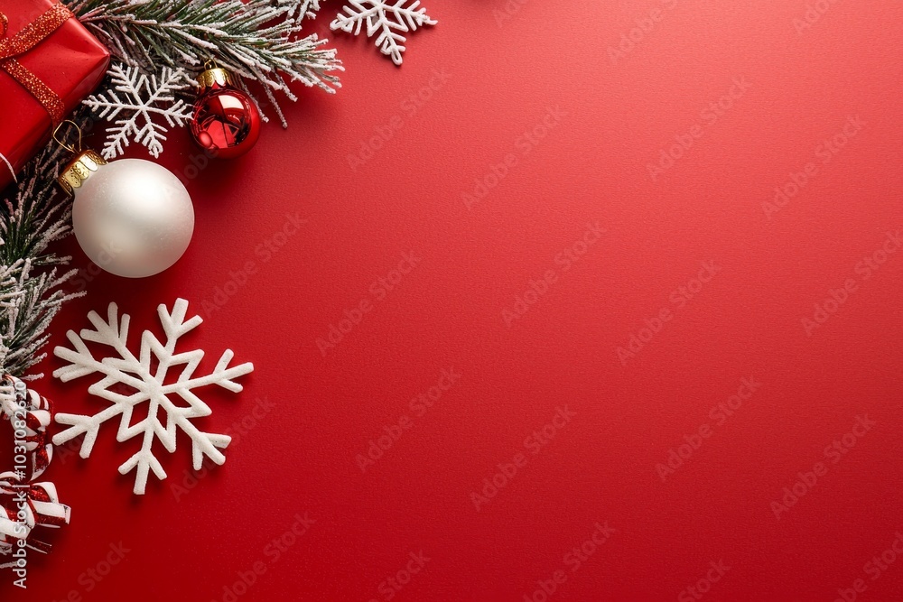 Christmas decoration on a red background. Xmas and New Year holiday, banner, postcard, invitation. Flat lay, top view. Christmas decoration on a red background. Xmas and New Year holiday, banner, postcard, invitation. Flat lay, top view.