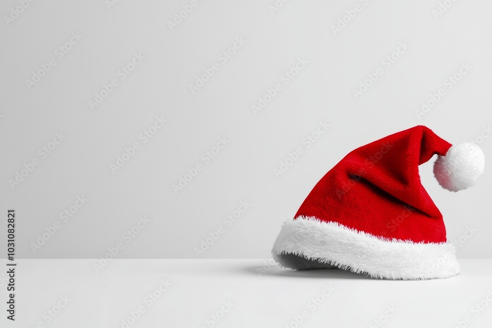 A festive Christmas santa hat isolated against a plain background A festive Christmas santa hat isolated against a plain background