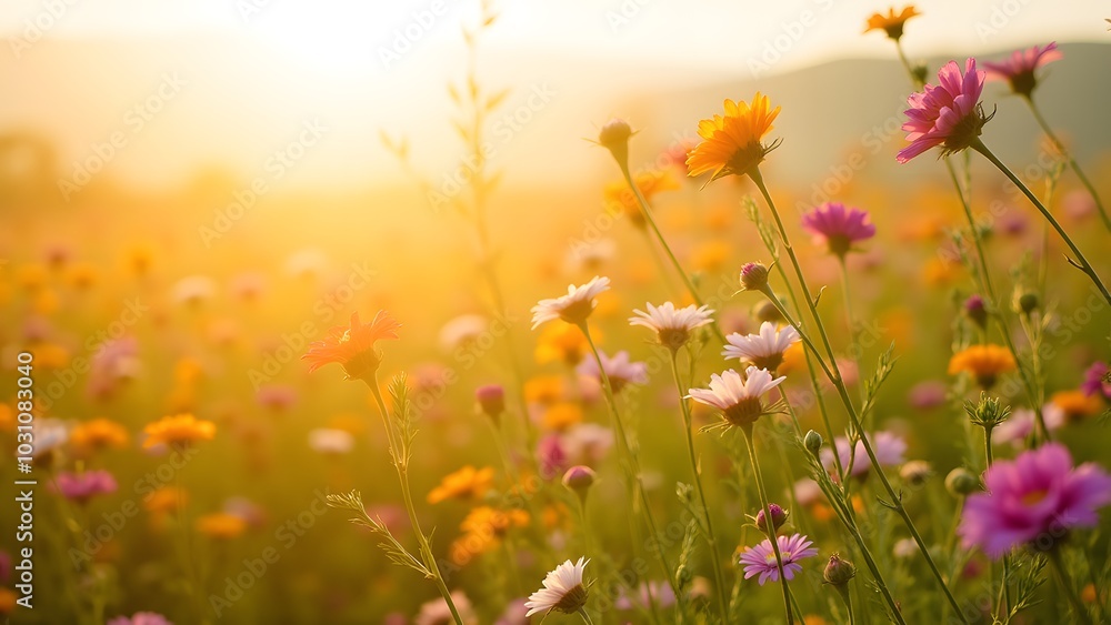 Vibrant Wildflowers in a Sunlit Field Vibrant Wildflowers in a Sunlit Field